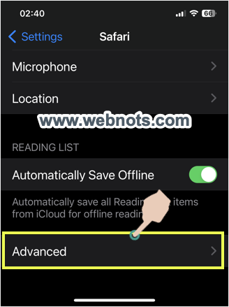 在 iPhone 中打开高级 Safari 设置