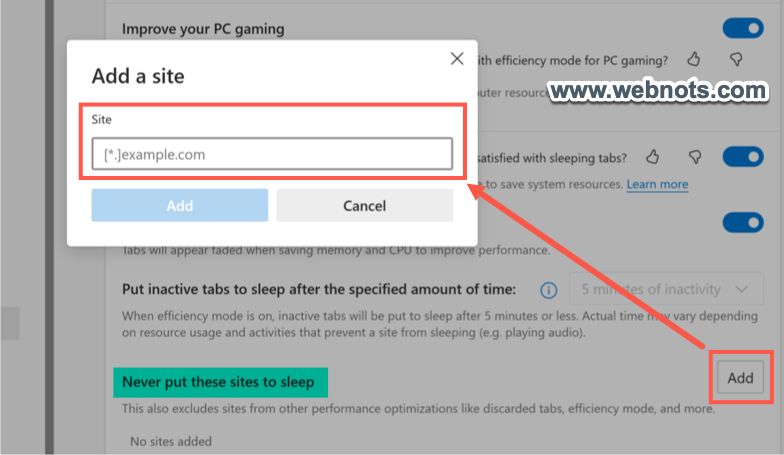 为 Edge 中的休眠标签添加例外列表