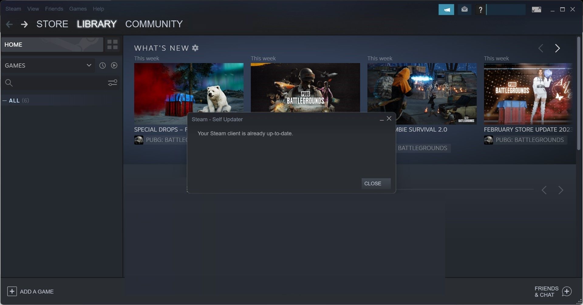 显示 Steam 客户端的通知窗口已经是最新的