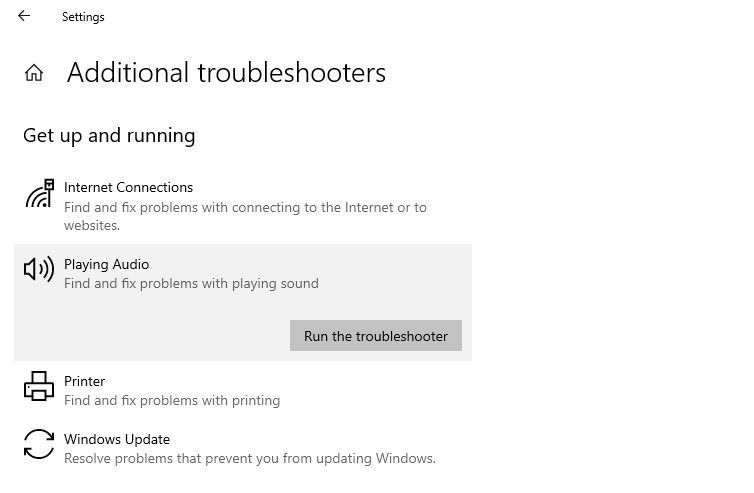 在 Windows 设置应用程序中运行播放音频疑难解答