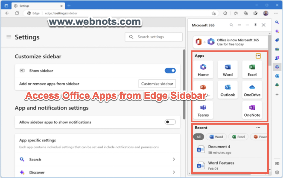 Access Office Apps from Edge Sidebar