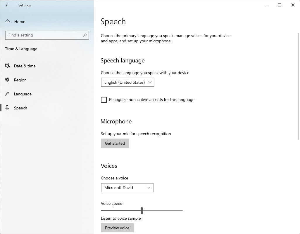 在 Windows 应用程序的语音设置中更改麦克风语音识别