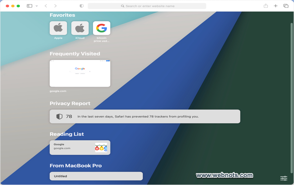 Customize Start Page in Safari Mac