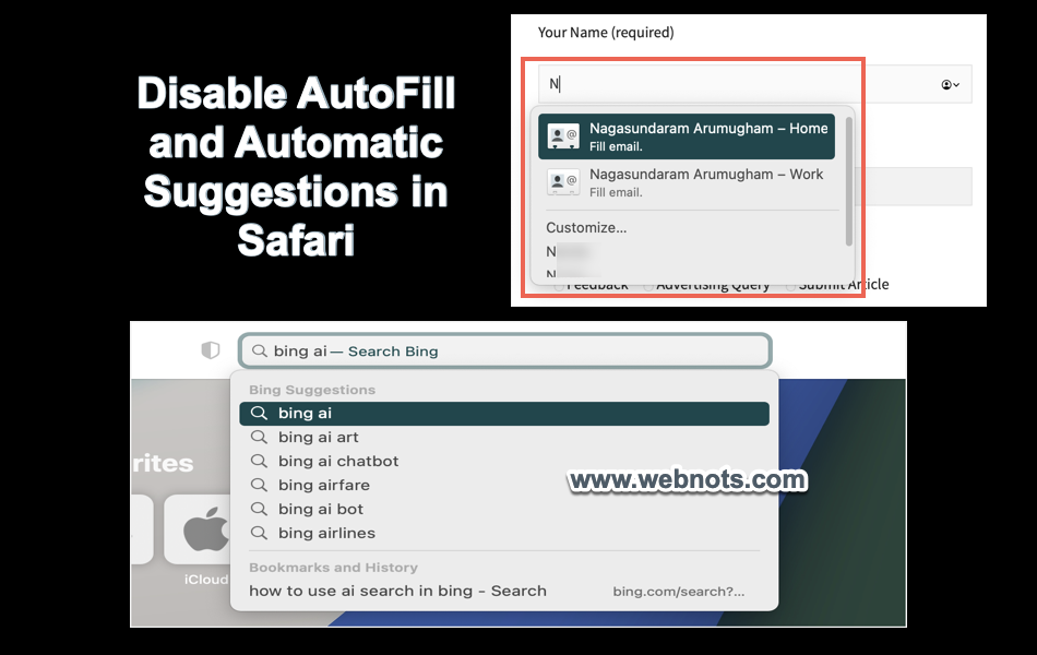 Disable AutoFill and Automatic Suggestions in Safari