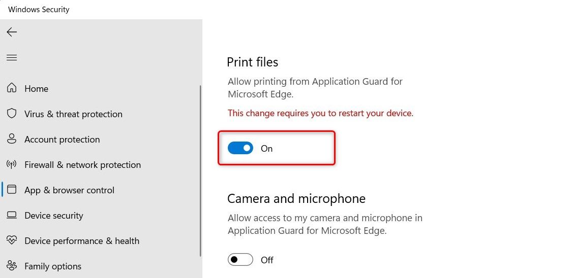 允许从 Microsoft Edge 的应用程序 Gurard 打印