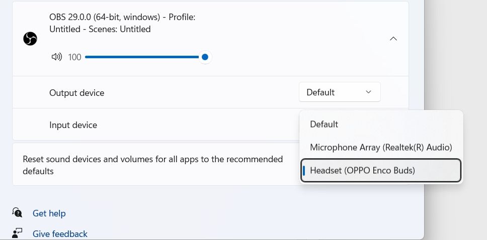 为 OBS Studio 选择默认音频设备