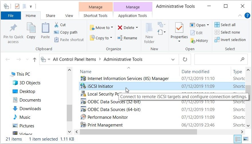 单击控制面板上的 iSCSI Initiator 选项