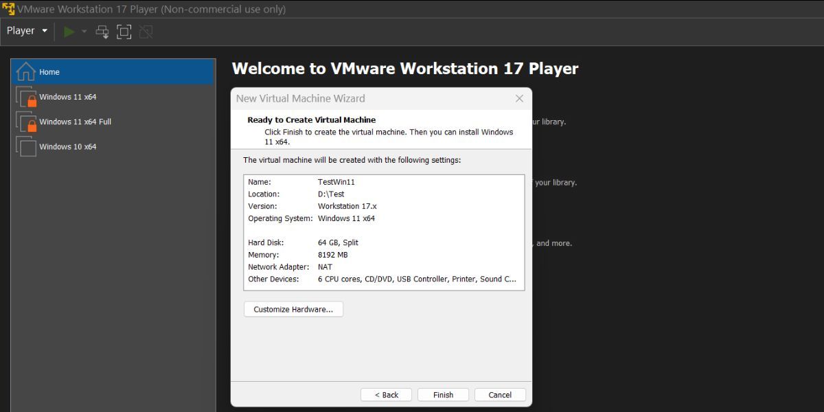 在 VMware Workstation 17 Player 中配置 Windows 11 虚拟机的资源