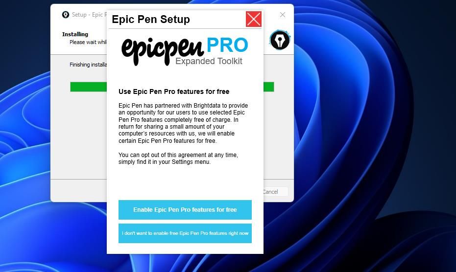 用于启用 Epic Pen Pro 功能的 Brightdata 方案选项