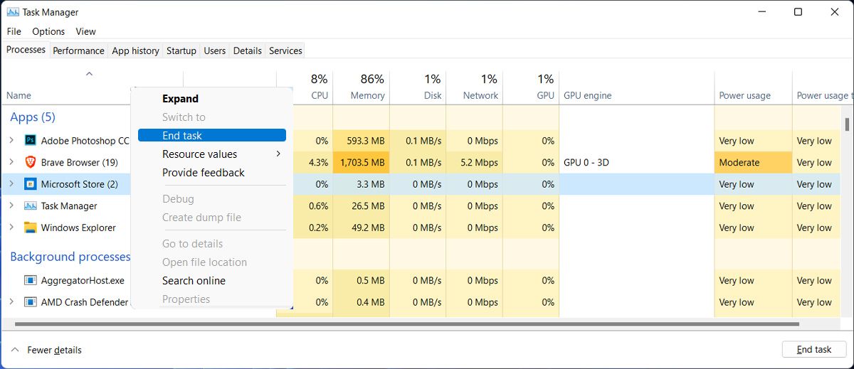 关闭 Microsoft Store 任务