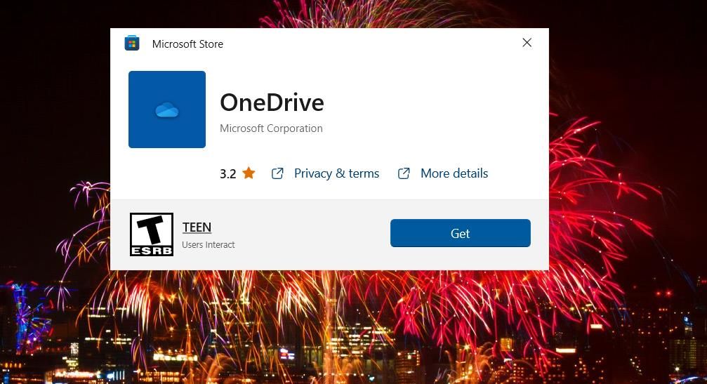 OneDrive 的“获取”按钮