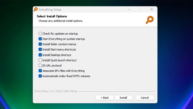 Everything 应用程序安装选项