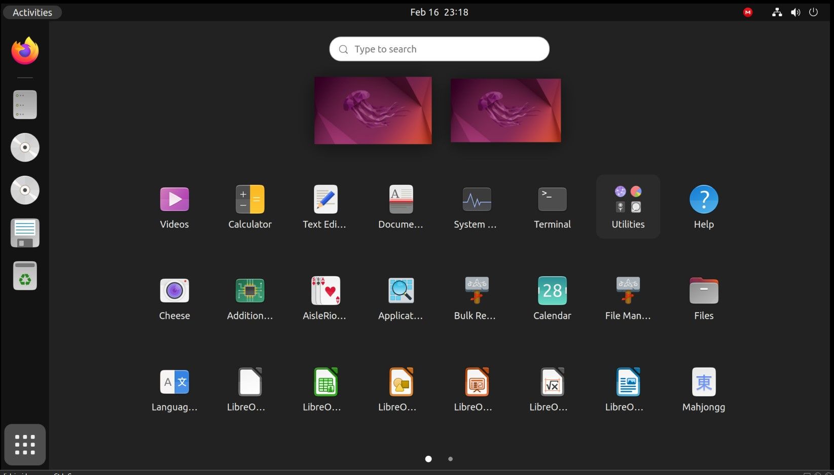 Ubuntu 22.04 上的不同菜单图标