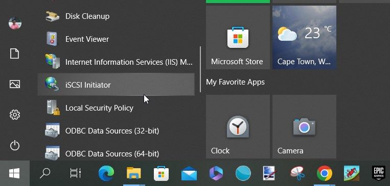 从“开始”菜单项中选择 iSCSI Initiator 选项