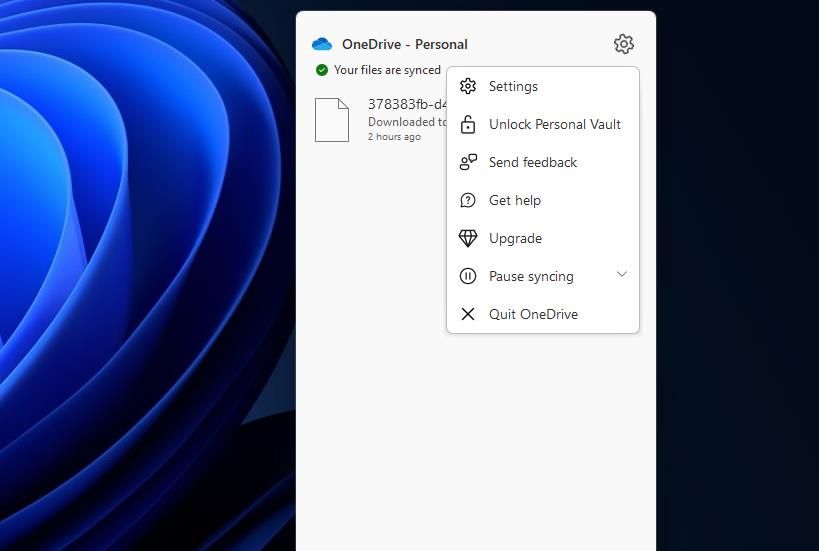 OneDrive 中的“设置”选项