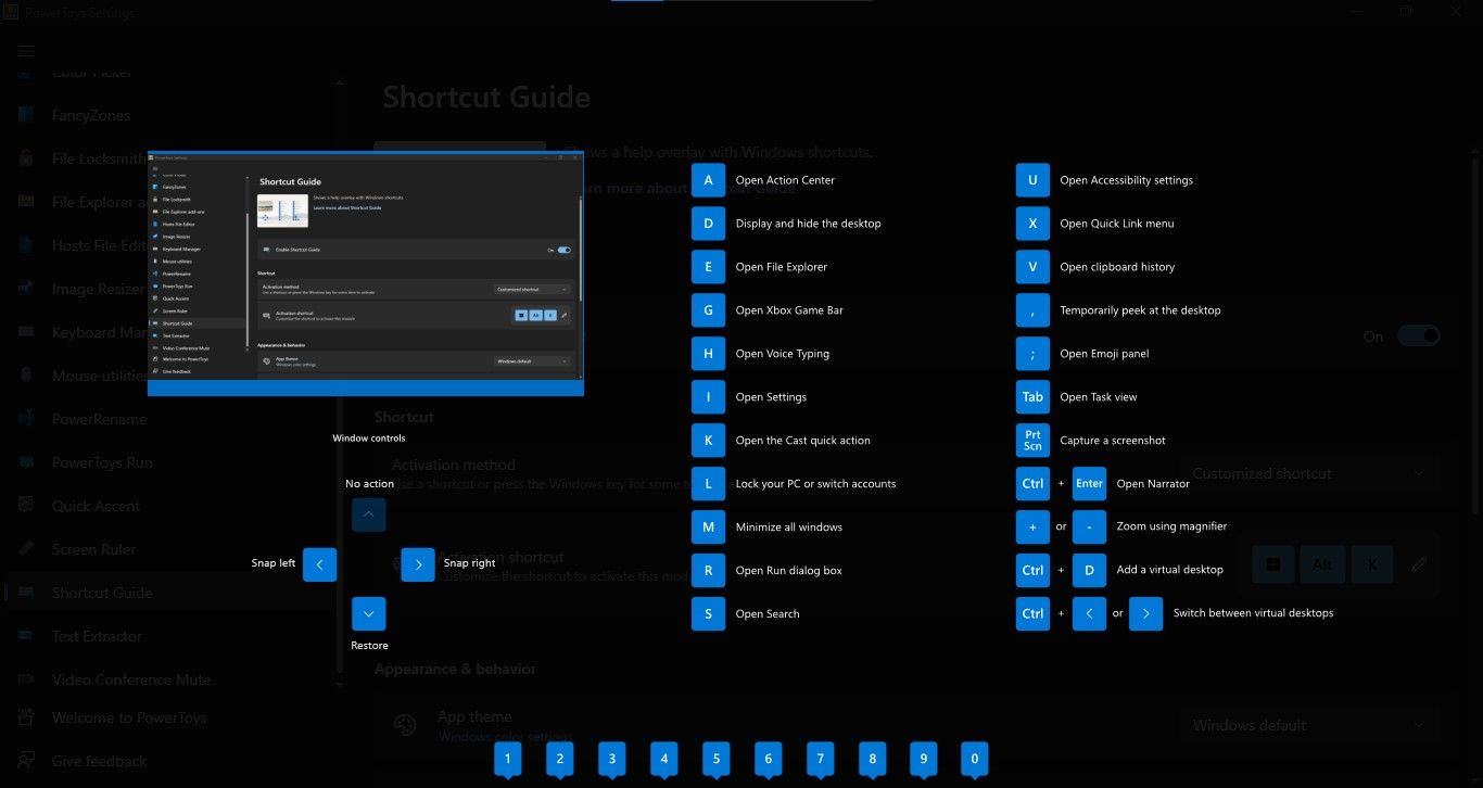 PowerToys 中的快捷方式指南覆盖