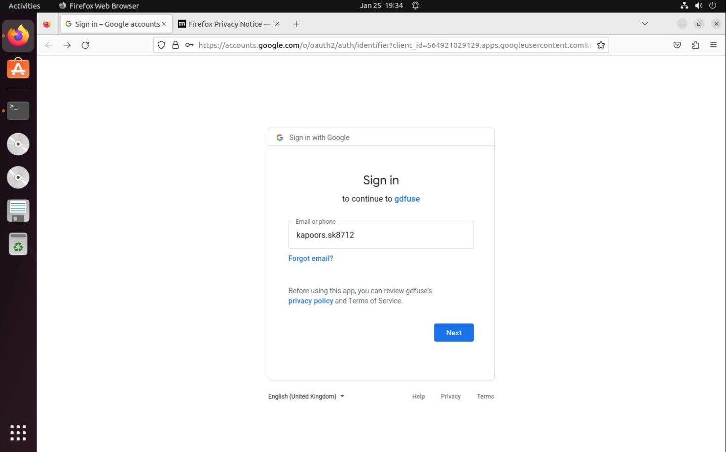 Gmail 的登录屏幕要求输入电子邮件地址