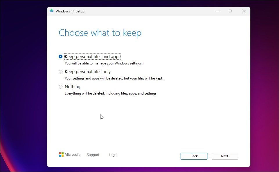 Windows 11 安装程序选择要安装的内容