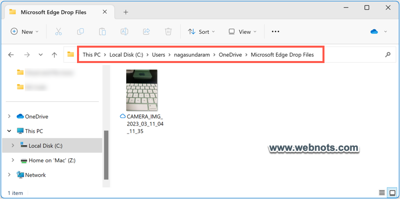 在 OneDrive 中查找 Edge Drop 文件