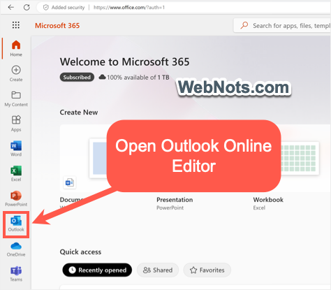 打开 Outlook 在线编辑器