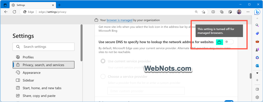 安全 DNS 在 Edge 中被禁用