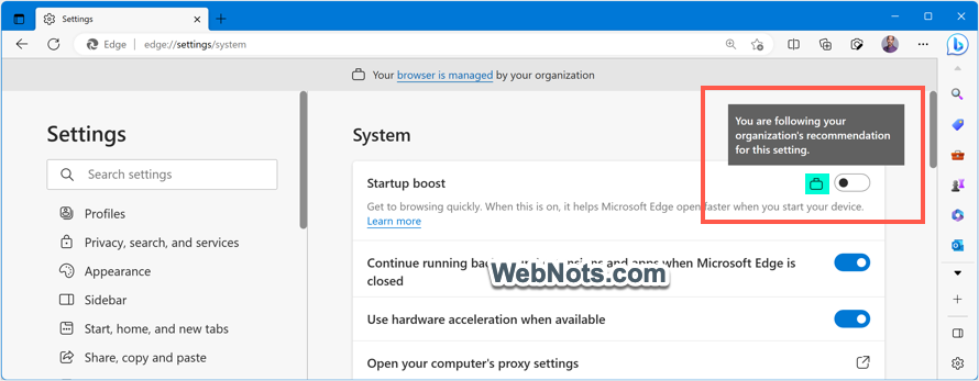 受策略控制的 Edge Startup Boost 设置
