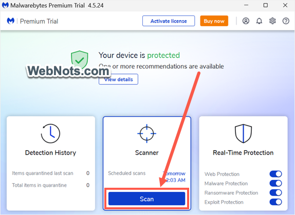 使用 Malwarebytes 扫描