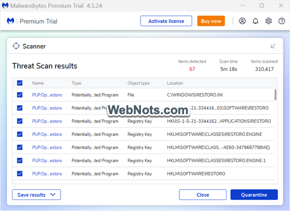 Malwarebytes 中的隔离威胁