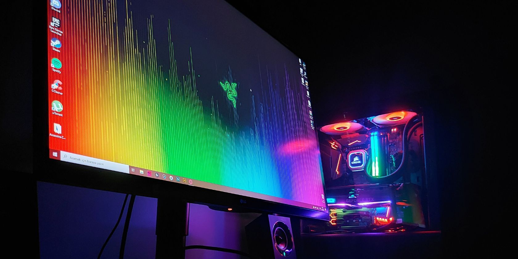 RGB lit PC gaming setup