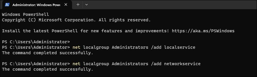 添加网络服务本地管理员组命令提示符