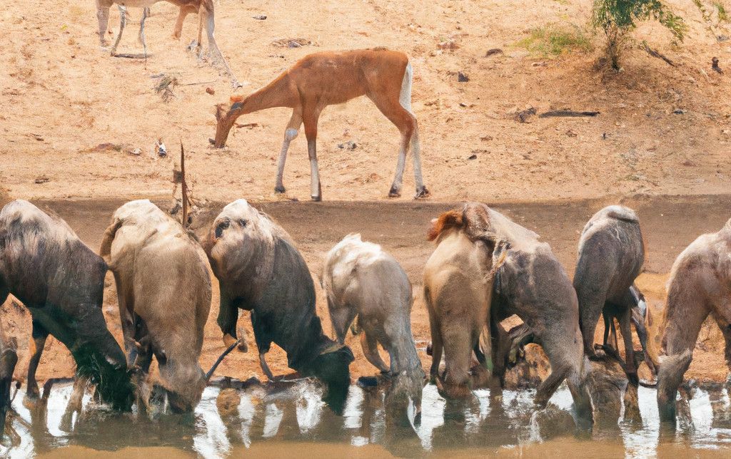 动物在河边喝水