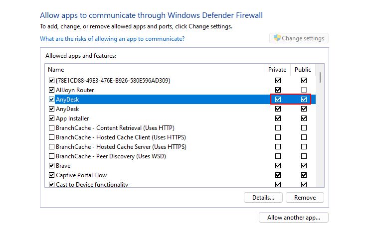 允许的应用程序窗口中的 AnyDesk