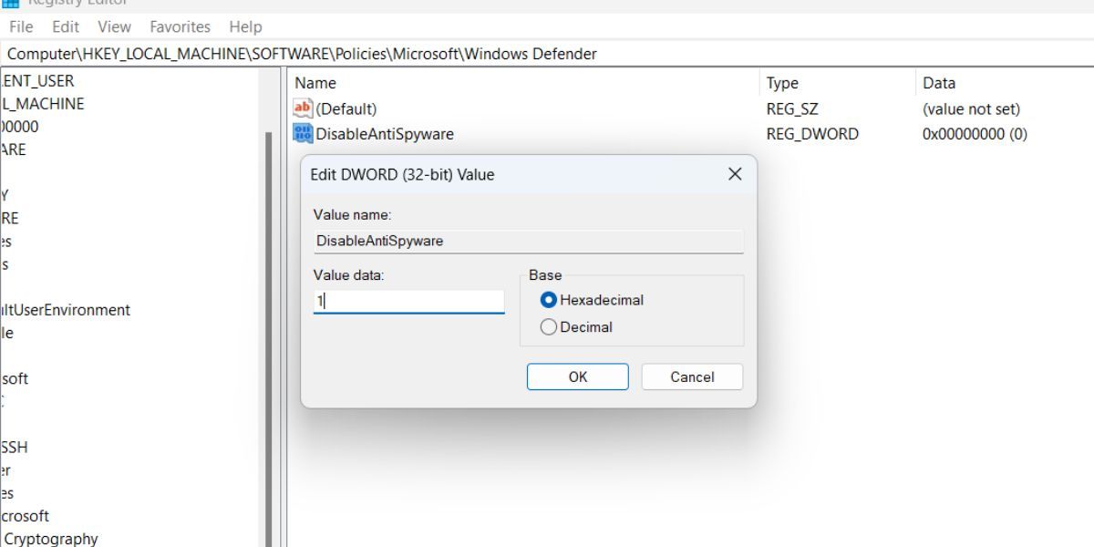 使用组注册表编辑器禁用 Windows Defender