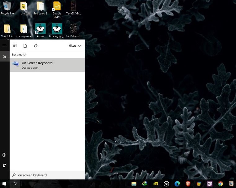Windows 主屏幕显示屏幕键盘的搜索结果