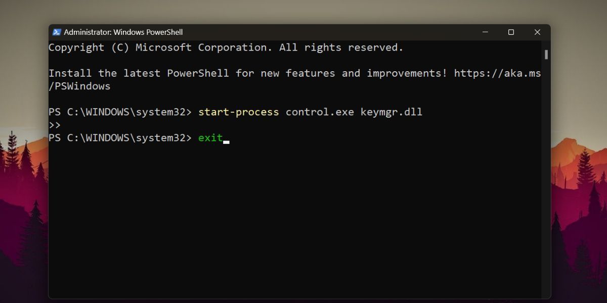 使用 PowerShell 命令打开凭据管理器