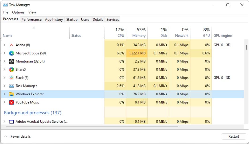 重新启动 Windows 文件资源管理器