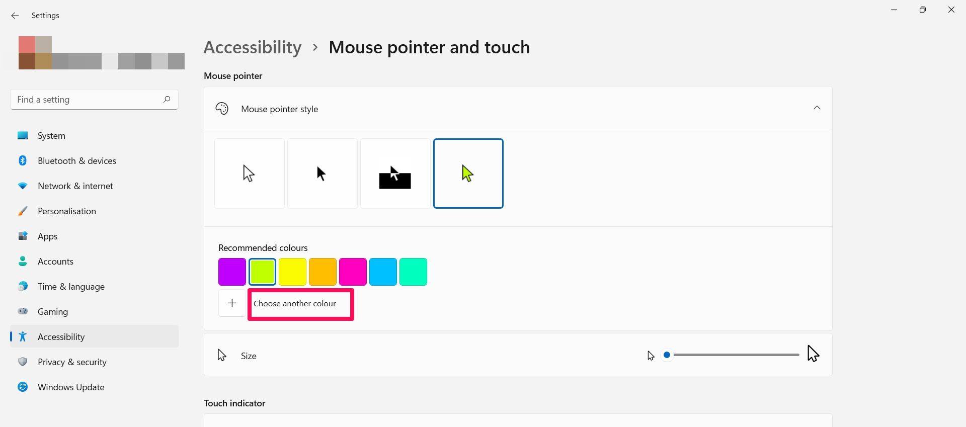 鼠标指针设置页面windows 11截图