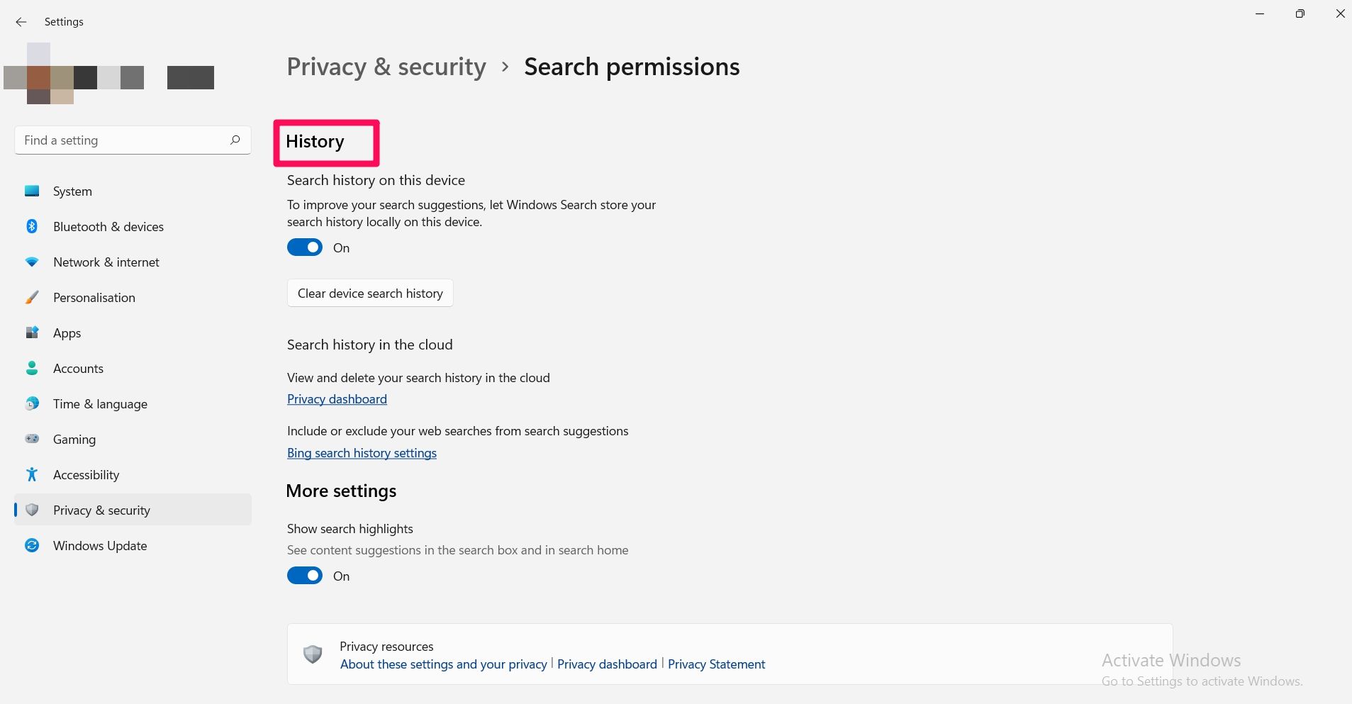 Windows 11隐私与安全页面截图（二）