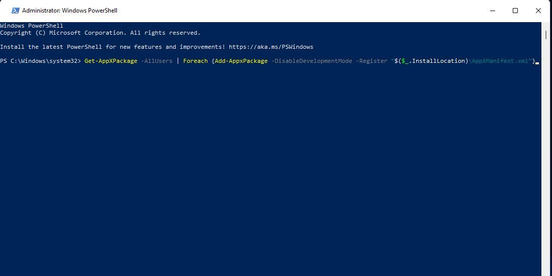 重新安装应用 PowerShell 命令 