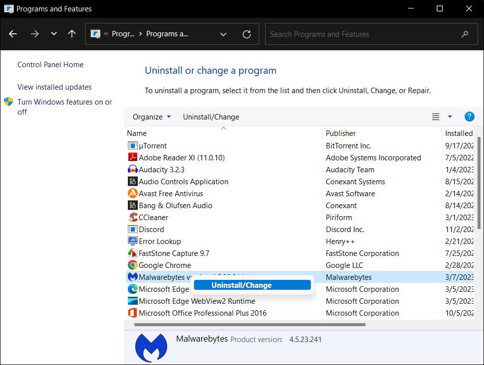 卸载 Malwarebytes