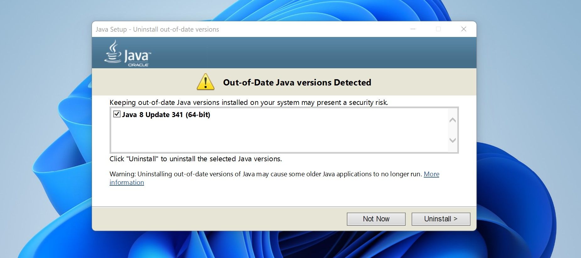 从 Windows 上的 Java 安装向导卸载旧的 Java 版本