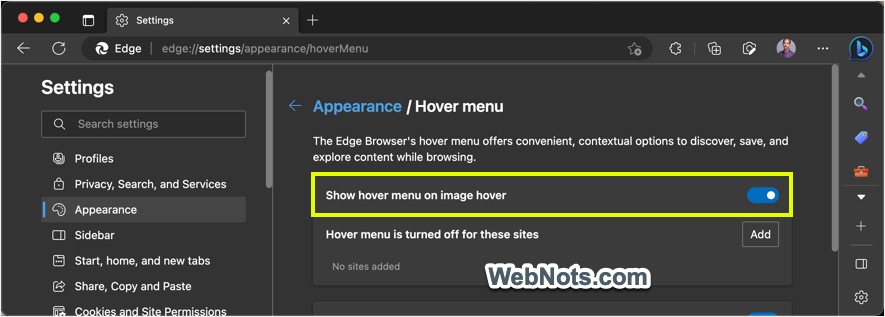 在 Edge 中的图像上启用悬停菜单