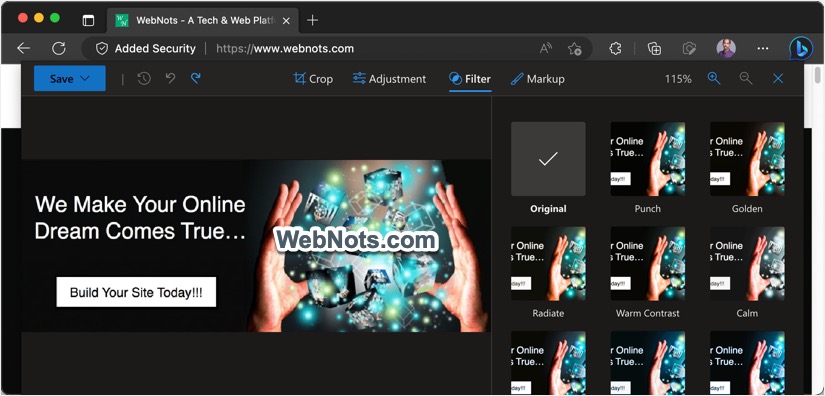 在边缘图像编辑器中应用滤镜