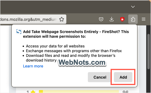 确认在 Firefox 中安装 FireShot