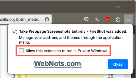 在私人模式下允许 FireShot
