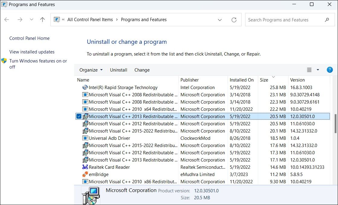 在 Windows 上修复 Microsoft Visual C++ Redistributable