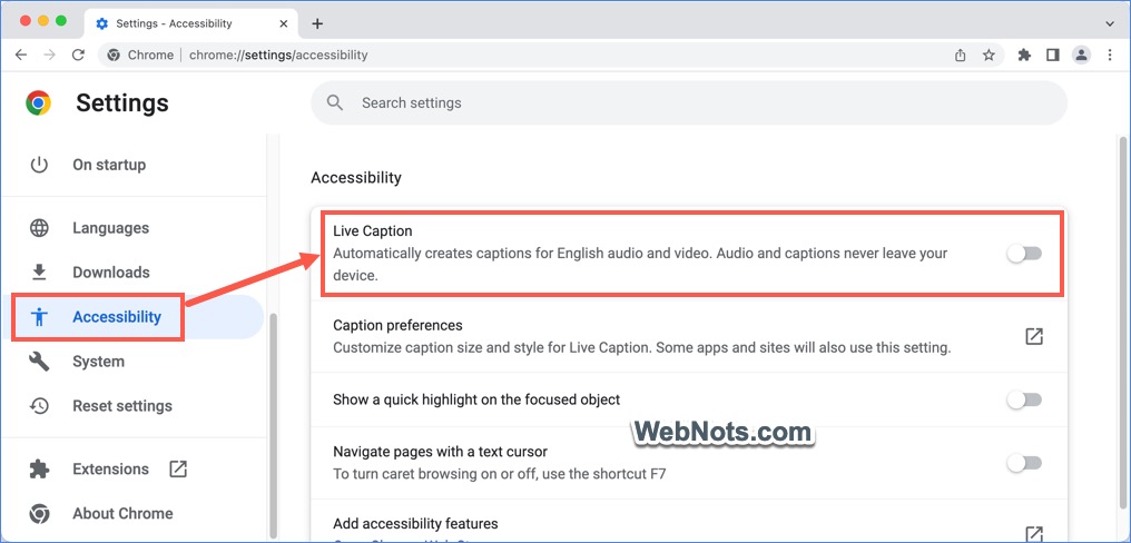 在谷歌浏览器中启用实时字幕