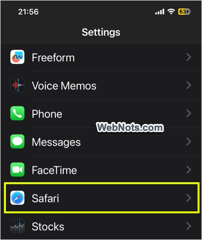 在 iPhone 中打开 Safari 设置