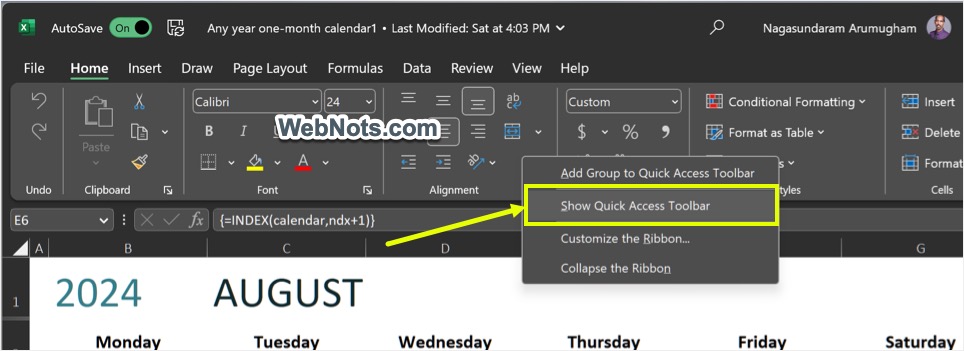 在 Excel 中显示快速访问工具栏