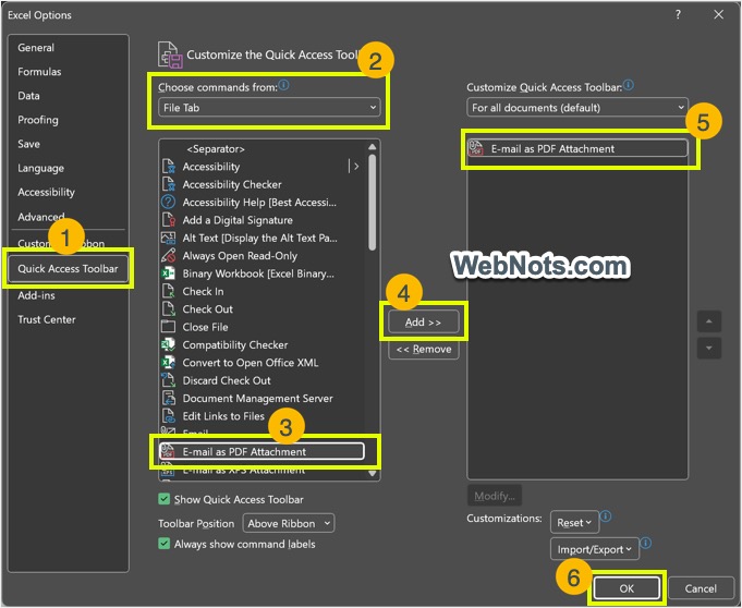 将电子邮件作为 PDF 附件添加到 Excel 中的快速访问工具栏